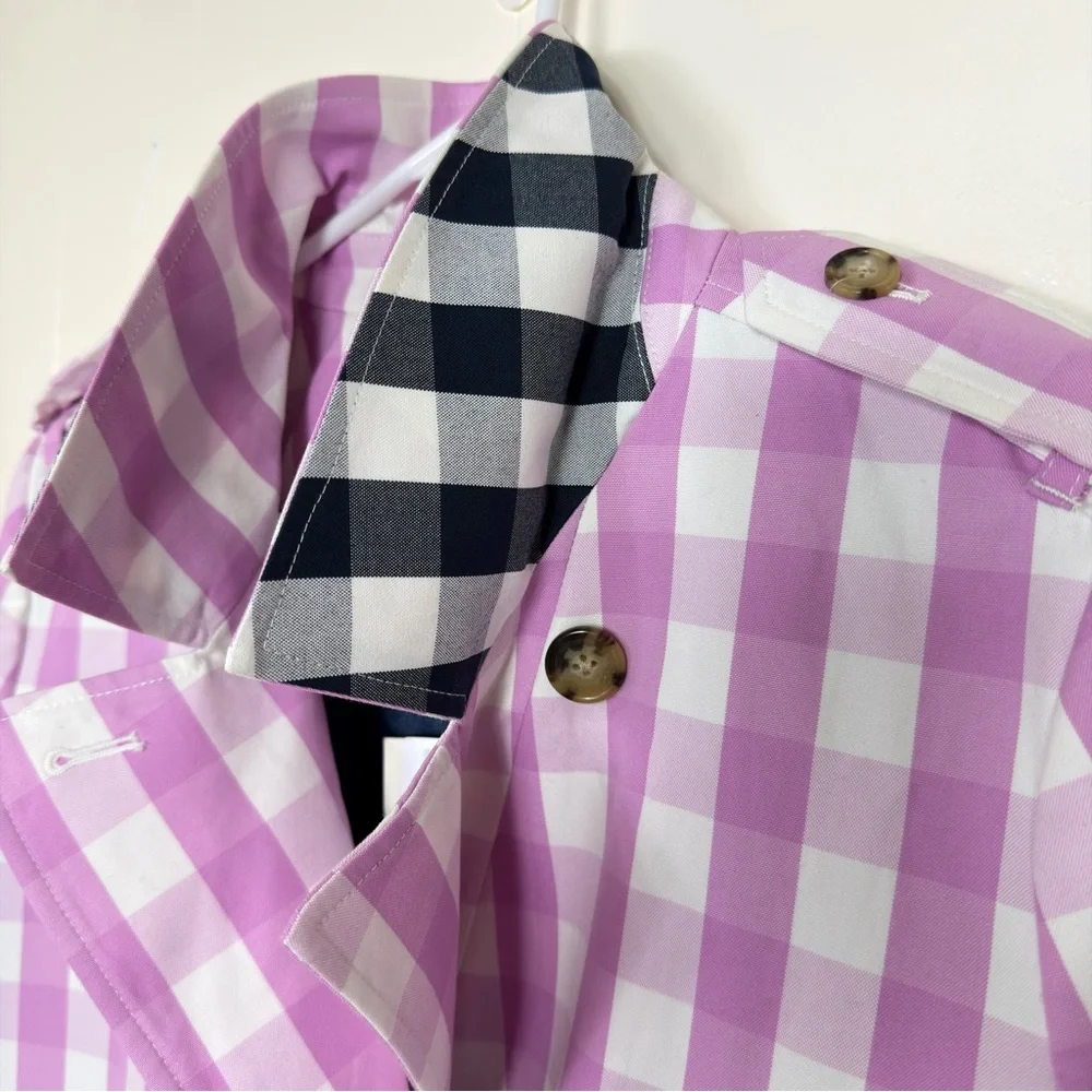 J. Crew Pink Gingham Trench Coat -Size 12-Belted NWT - Picture 14 of 16